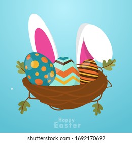 Plantilla de fondo de banner de la venta de Semana Santa, Vector Illustration.Happy Eggs de Pascua, vacaciones de primavera.
