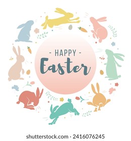 Cartel de la venta de Pascua, fondo. Plantilla con conejos para afiche de diseño, banner, invitación, vale. Oferta de temporada de descuento promocional.