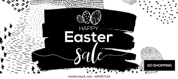 Easter sale banner background template with hand drawn texture background. Go shopping. For greeting card, ad, promotion, poster, flyer, blog, article, social media. Vector illustration.
