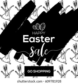 Easter sale banner background template with hand drawn texture background. Go shopping. For greeting card, ad, promotion, poster, flyer, blog, article, social media. Vector illustration.