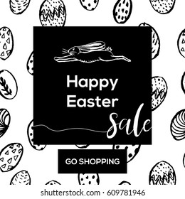 Easter sale banner background template with hand drawn texture background. Go shopping. For greeting card, ad, promotion, poster, flyer, blog, article, social media. Vector illustration.