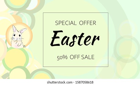 Easter sale banner with bunny. Retro cartoon illustration. It can be used as holiday card. Vector illustration.