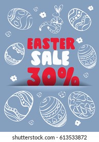 Easter sale banner with eggs and rabbit