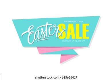 Easter Sale banner with handwritten element. This weekend only, discount up to 50% off. Banner for business, promotion and advertising. Vector illustration.