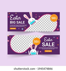 Easter sale banner. Happy easter. Quarantine at home. Banners vector for social media ads, web ads, business messages, discount flyers and big sale banner.