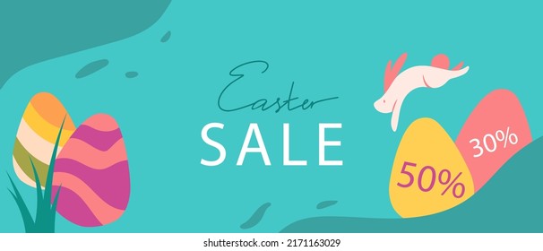 Easter Sale Banner vector design concept. Modern minimal sale illustration. Cover, advertising, flyers, posters, brochure, voucher discount. Folk and modern style. 