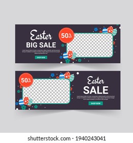 Easter Sale Banner Vector. Easter poster and banner template. Holiday Shopping. Banners vector for social media ads, web ads, business messages, discount flyers and big sale banner.