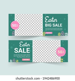 Easter Sale Banner Vector. Easter poster and banner template. Holiday Shopping. Banners vector for social media ads, web ads, business messages, discount flyers and big sale banner.