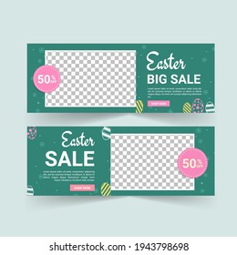 Easter Sale Banner Vector. Easter poster and banner template. Holiday Shopping. Banners vector for social media ads, web ads, business messages, discount flyers and big sale banner.