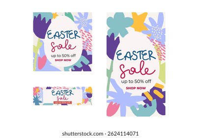 Easter Sale Banners – Colorful Spring Floral Design. Suitable for social media post, instagram story and web ads
