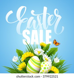 easter sale card greeting vector background pposter lettering design flower spring