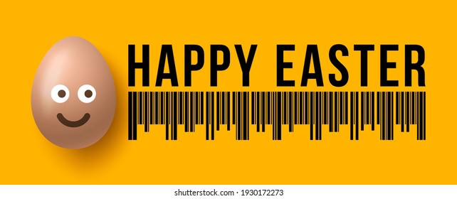 Easter SALE concept illustration. Bar code realistic emoji smile Egg banner. Happy Easter vector background. Egg sticker. Vector