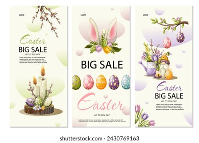 Easter sale flyer poster set. Hand drawing. Vector.