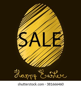 Easter SALE! Glitter Egg banner. Happy Easter vector background. Egg sticker. Greeting card.