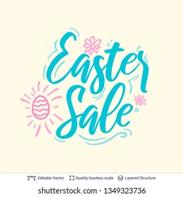 Easter Sale greeting text composition. Black on white lettering easy to edit vector design element.