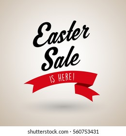 Easter Sale is here text with red ribbon.