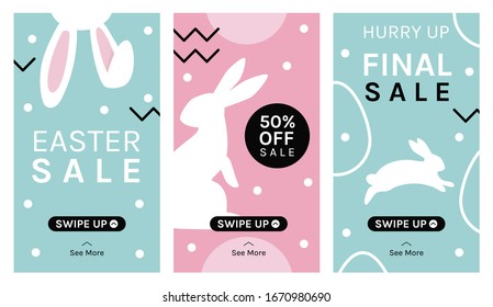 Easter sale. Instagram stories design template. Cute Easter Bunny. Vector