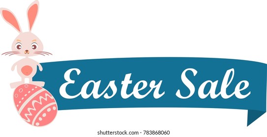 easter sale label, rabbit icon, egg symbol, happy easter logo, vector
