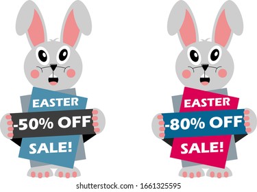 Easter Sale Labels Bunny -50 OFF and -80 OFF
