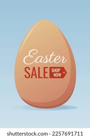 Easter sale. Large chicken egg in natural color with text. Vector illustration for the spring holiday. For banner, poster, flyer