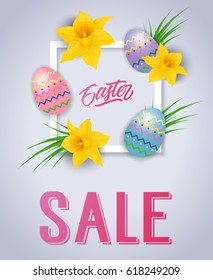 Easter Sale Lettering, Daffodils and Eggs