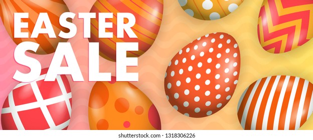 Easter Sale lettering with painted eggs. Easter sale advertising design. Typed text, calligraphy. For posters, invitations, banners, leaflets and brochures.