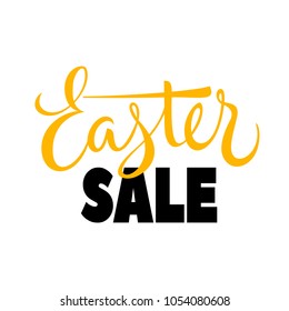 Easter sale lettering. Shopping inscription in black and yellow colors. Handwritten text, calligraphy. Can be used for greeting cards, posters and leaflets