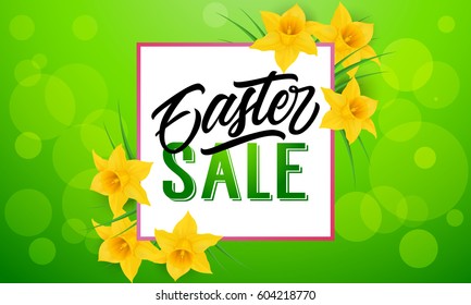 Easter sale lettering with yellow narcissus