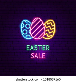 Easter Sale Neon Label. Vector Illustration of Seasonal Holiday Promotion.