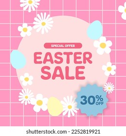 easter sale offer banner promotion square social media with flower and egg simple flat design for kid children fashion element advert