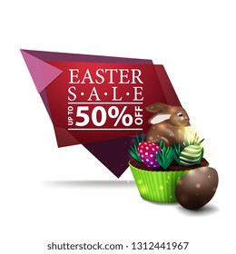 Easter sale, pink banner with Easter cake