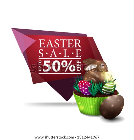 Easter sale, pink banner with Easter cake