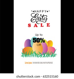 Easter sale poster background template with egg. Vector illustration.
