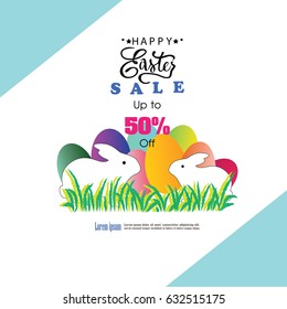 Easter sale poster background template with egg. Vector illustration.