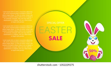 Easter sale poster design with bunny, vector illustration