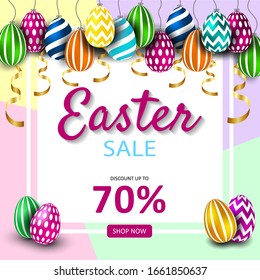 Easter sale poster. Lettering and painted eggs.