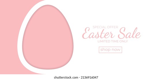 Easter sale poster in minimalistic style with white egg. Trendy design with typography.