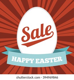 Easter sale poster with red sun ray background in vintage style , flat design