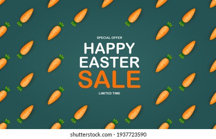 Easter Sale poster template with 3d Cute Carrot. Template for advertising, poster, flyer, greeting card. Vector Illustration EPS10