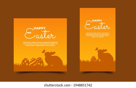 Easter sale promotion banner. Modern banner with silhouette of rabbit, egg, butterfly, and grass illustration. Suitable for social media feed, story, banner, card, and website. Vector design isolated