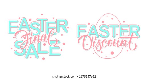 Easter Sale promotional commercial templates set. Holiday season special offer tags with hand lettering for discount shopping, retail, promotion and advertising. Vector illustration.