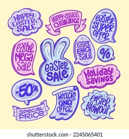 Easter sale savings symbols and elements set, vector holiday offer collection