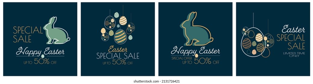 Easter sale set. Modern minimal design for Sales. Flat vector illustration.