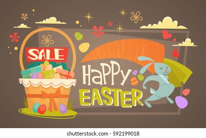 Easter Sale Shopping Special Offer Holiday Banner Flat Vector Illustration