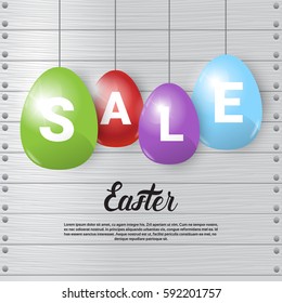 Easter Sale Shopping Special Offer Decorated Colorful Egg Holiday Banner Flat Vector Illustration