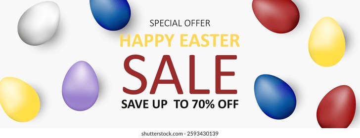 Easter Sale Special Offer of Up to 70 Off . Vector banner.