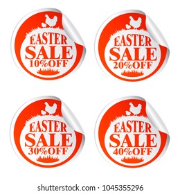 Easter sale stickers 10,20,30,40 with chicken.Vrector illustration