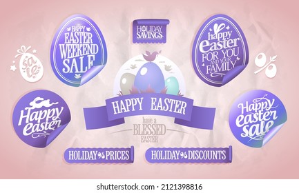 Easter sale stickers and elements vector collection, vintage style Easter holiday emblems and signs set, very peri color