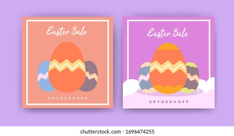 Easter sale template design illustration, With ornaments egg and cloud background, Can be used for promotional purpose.