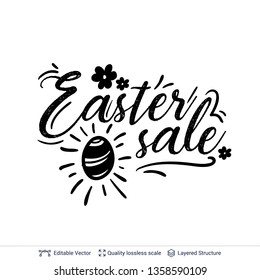 Easter Sale text composition. Black on white lettering easy to edit vector design element.
